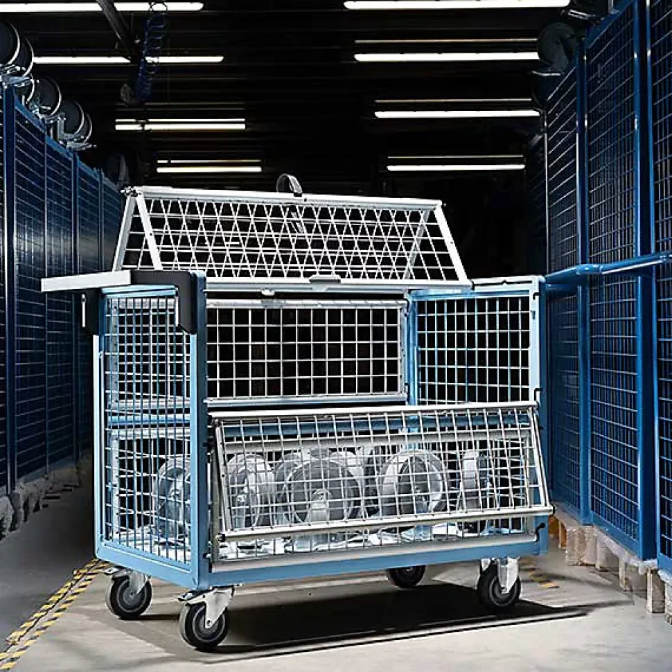 Chariot conteneur grillagé fermé - Plateau 985x565mm - Charge max 250kg - 800726123