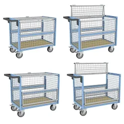 Chariot conteneur grillagé fermé - Plateau 985x565mm - Charge max 250kg - 800726123