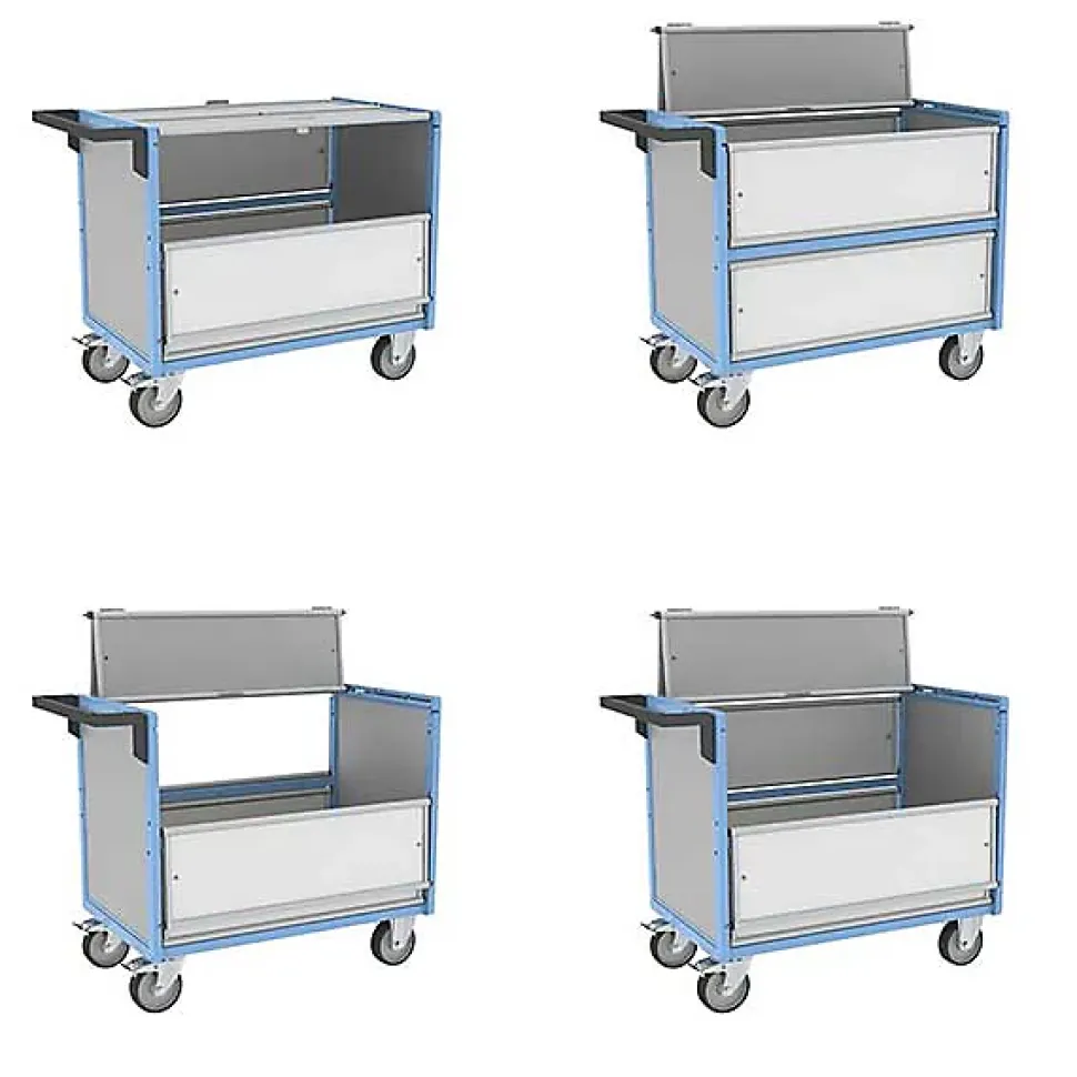 Chariot conteneur industriel fermé pour produits chimiques - Plateau 835x465mm - Charge max 250kg - 800726114