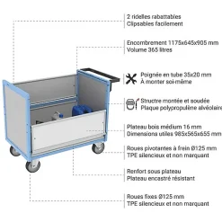 Chariot conteneur ouvert pour produits chimiques - Plateau 985x565mm - Charge max 250kg - 800726122