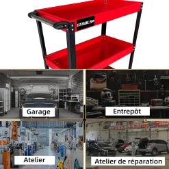 Chariot d'atelier BM TOOLS TOOLCART à 3 étages sur roulettes - Desserte, Plateaux de rangement pour outils, Servante, 150KG Max
