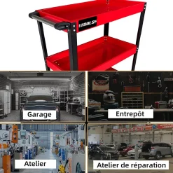 Chariot d'atelier BM TOOLS à 3 étages - Desserte, Plateaux de rangement pour outils, Servante, avec Dévidoir de papier
