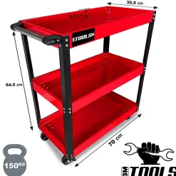 Chariot d'atelier BM TOOLS à 3 étages - Desserte, Plateaux de rangement pour outils, Servante, avec Dévidoir de papier