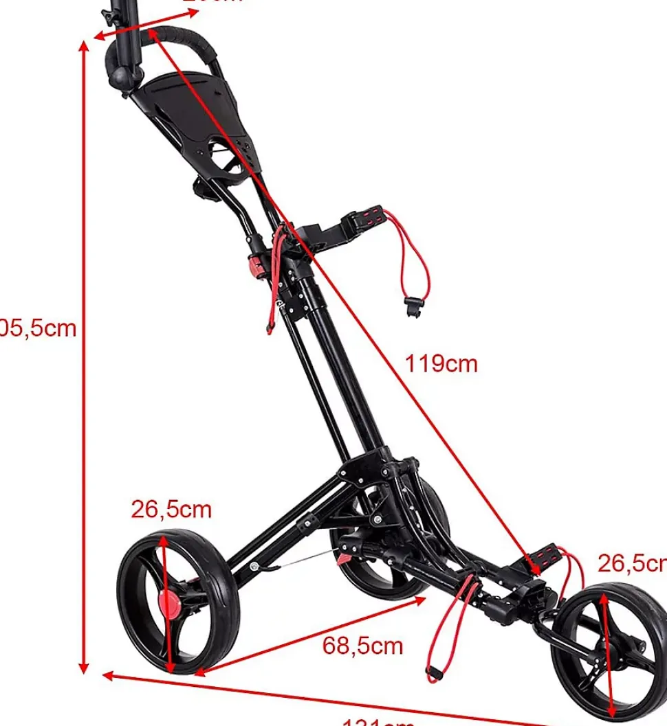 Chariot de Golf a 3 Roues Pliable avec Mecanisme de Pliage Rapide Chariot de Golf avec Tableau de Bord Noir