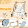 Chariot de Marche Bébé en Bois, Trotteur d'Activités Éducatives avec Blocs Interactifs, Rangement