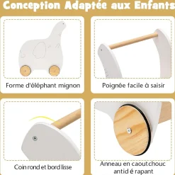 Chariot de Marche Bebe, 2 en 1 Trotteur Bébé Garçon Fille avec Coffre à Jouets, Trotteur à Pousser Enfant Forme d'Éléphant