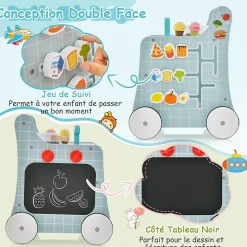 Chariot de Marche Bebe, 6 en 1 Trotteur Bois Centre d'Activités avec Jouet de Cuisine, Curseur Mobile, Vert