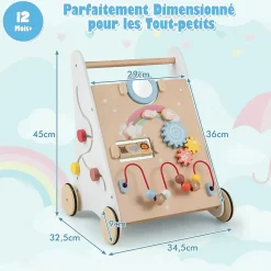 Chariot de Marche Bebe en Bois, 7 en 1 Trotteur Bébé Garçon Fille avec Jouets, Marcheur Centre d'Activités d'Apprentissage