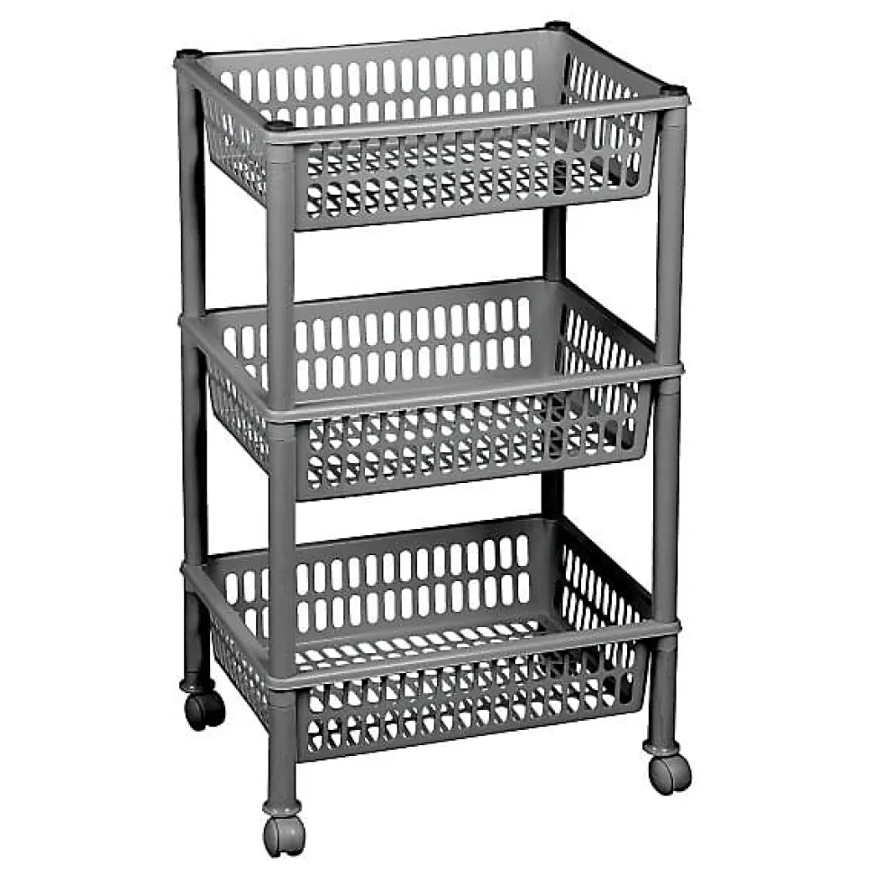 Chariot de rangement à roulettes avec 3 corbeilles - Argent