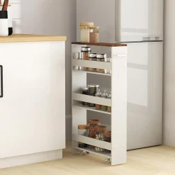 Chariot de Rangement de Cuisine à 4 Niveaux Chariot Cuisine avec 4 Rouelettes Universelles Étagère de Cuisine Polyvalente