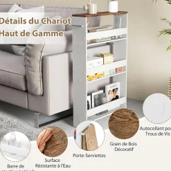 Chariot de Rangement de Cuisine à 4 Niveaux Chariot Cuisine avec 4 Rouelettes Universelles Étagère de Cuisine Polyvalente