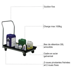 Chariot de rétention - 30 litres - Charge max 100kg - 8166