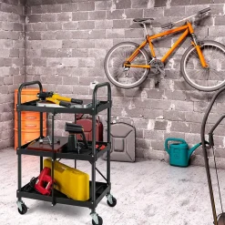 Chariot de Service Pliable et Repliable Chariot Roulant à 3 Niveaux avec Roues universelles Chariot Utilitaire Pliable