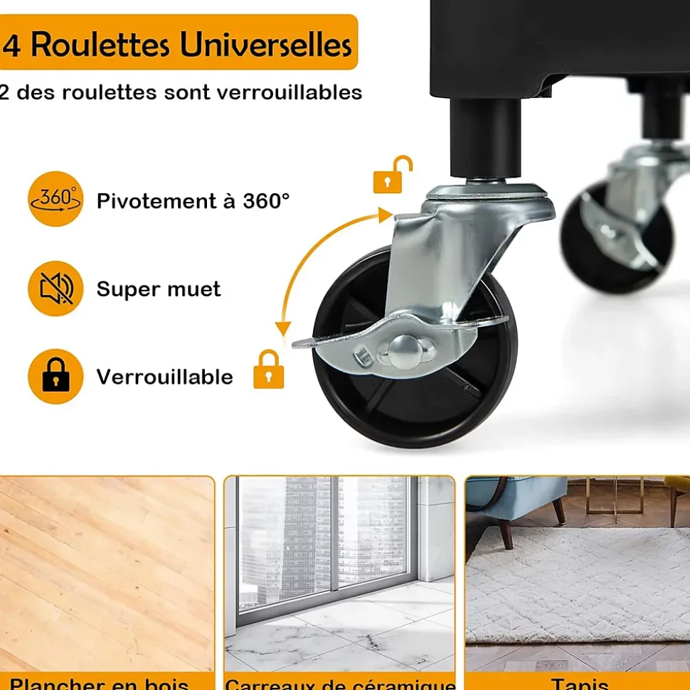 Chariot de Service Pliable et Repliable Chariot Roulant à 3 Niveaux avec Roues universelles Chariot Utilitaire Pliable
