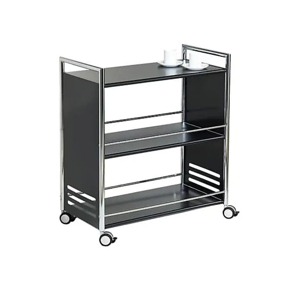 Chariot de service professionnel en acier 3 plateaux - Noir