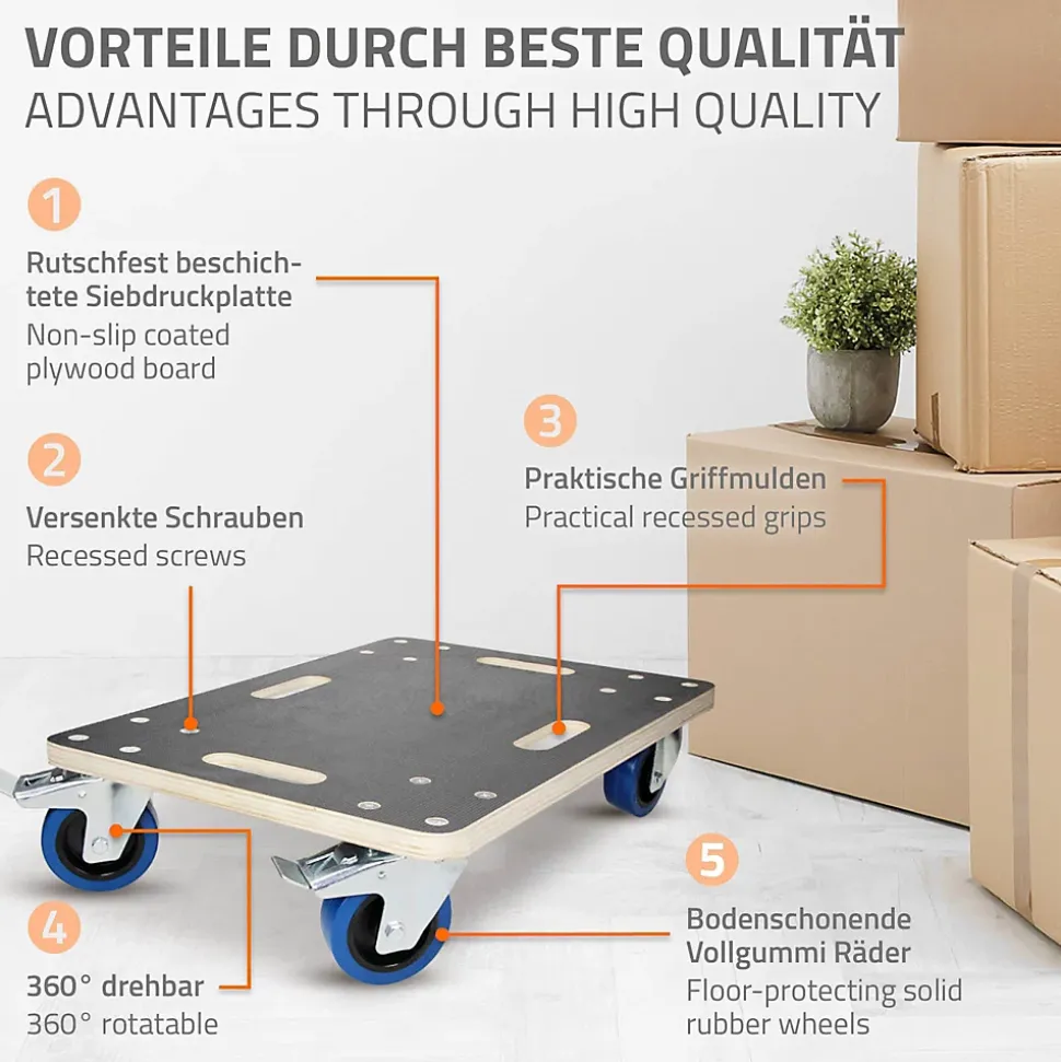 Chariot de transport ECD Germany à roulettes avec 2 à frein 40x60 cm roues en caoutchouc pivotantes