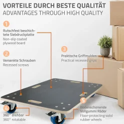 Chariot de transport ECD Germany à roulettes avec 2 à frein 60x80 cm roues en caoutchouc pivotantes