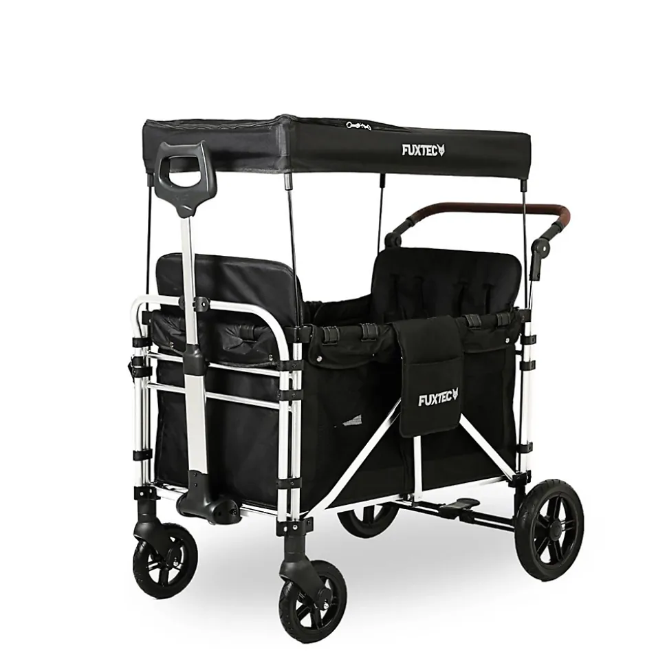 Chariot de transport enfant pliable noir - FUXTEC Family Cruiser - banquettes amovibles 4 places EN-1888 75 kg