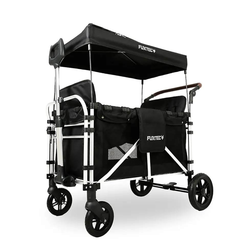 Chariot de transport enfant pliable noir - FUXTEC Family Cruiser - banquettes amovibles 4 places EN-1888 75 kg