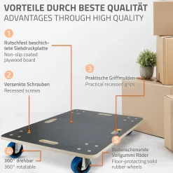 Chariot de transport meubles ECD Germany à roulettes 60x80 cm roues en caoutchouc pivotantes