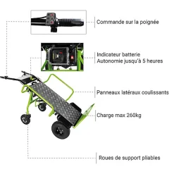 Chariot diable électrique avec grand plateau - Charge 260kg - ZI-ET260
