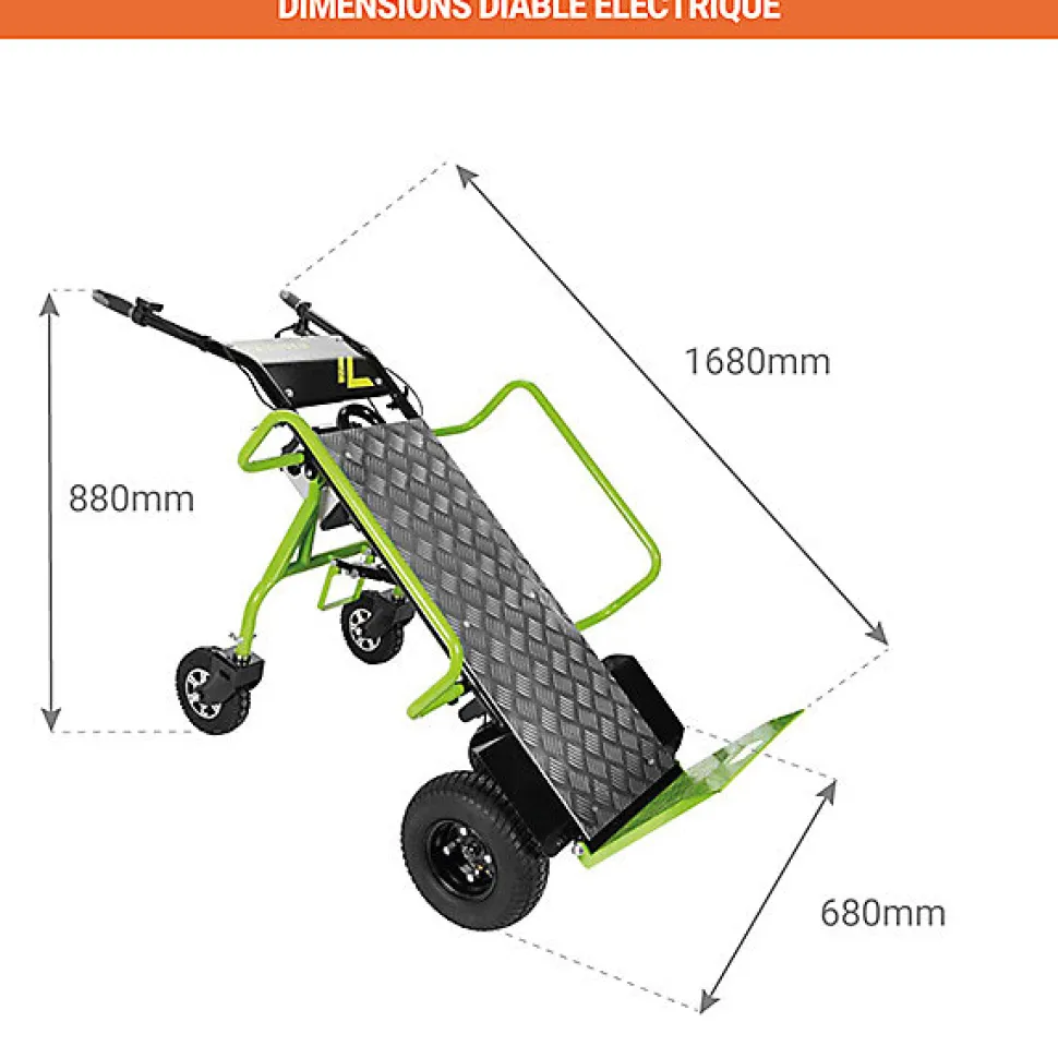 Chariot diable électrique avec grand plateau - Charge 260kg - ZI-ET260
