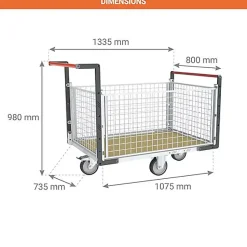 Chariot grillagé 4 côtés - Plateau 1075x710mm - Roues losange - Charge max 500kg - 806724745