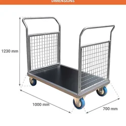 Chariot grillagé 2 côtés - Plateau 1000x700mm - Charge max 500kg - CHM2T3