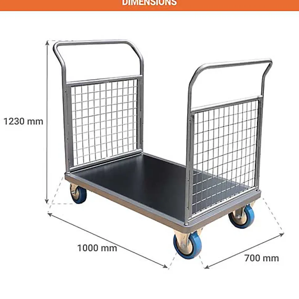 Chariot grillagé 2 côtés - Plateau 1000x700mm - Charge max 500kg - CHM2T3