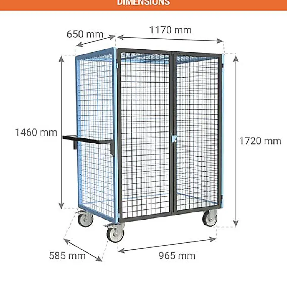 Chariot grillagé verrouillable non marquant - Plateau bois mélaminé 965x585mm - Charge max 500kg - 880725223