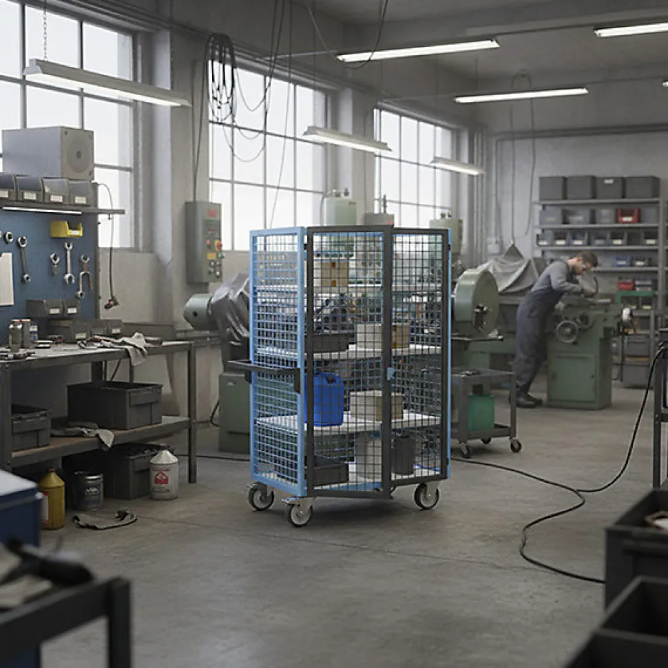 Chariot grillagé verrouillable non marquant - Plateau bois mélaminé 815x485mm - Charge max 500kg - 880725213