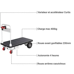 Chariot manutention motorisé - Plateau 1280x630mm - Charge max 400kg - Industrie et logistique - PM50/1
