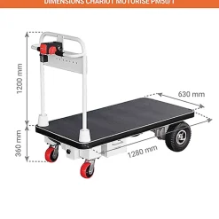 Chariot manutention motorisé - Plateau 1280x630mm - Charge max 400kg - Industrie et logistique - PM50/1