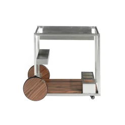 Chariot minibar élégant en acier inoxydable et noyer