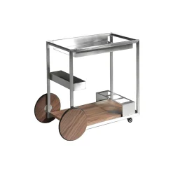 Chariot minibar élégant en acier inoxydable et noyer