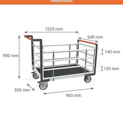 Chariot modulable à tube 4 côtés - Plateau antidérapant 965x555mm - Charge 500kg - 806724535