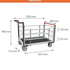 Chariot modulable à tube 4 côtés - Plateau antidérapant 1075x710mm - Charge 500kg - 806724635