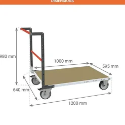 Chariot modulable à tube 1 côté - Plateau 1000x595mm - Charge max 500kg - Sols lisses - 806724511