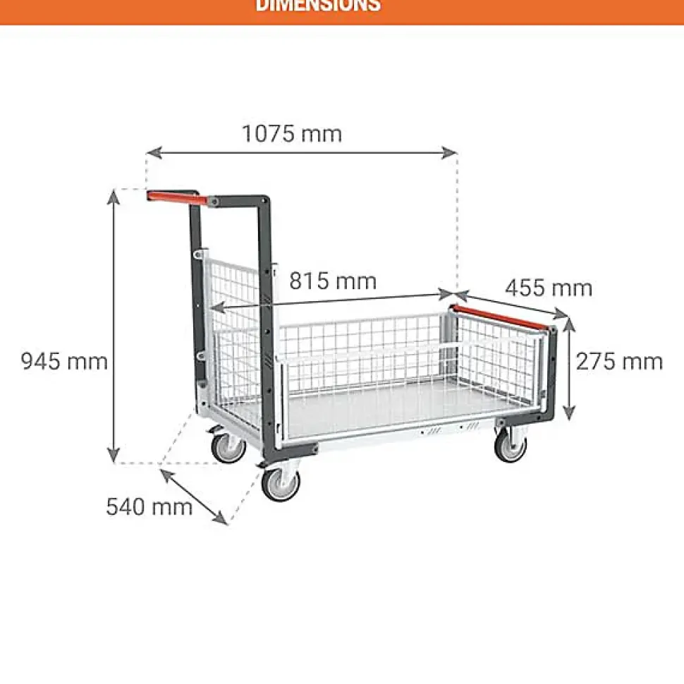 Chariot modulable grillagé - Bac 815x455mm - Charge max 250kg - 806724146