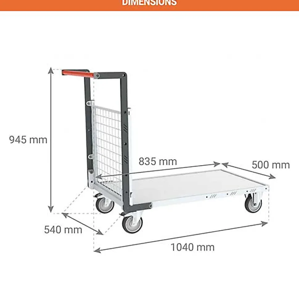 Chariot modulaire 1 côté grillagé - Plateau 835x500mm - Charge max 250kg - 806724141