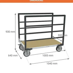 Chariot modulaire 2 ridelles - Plateau 1005x555mm - Charge max 500kg - 806724513