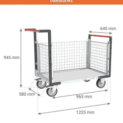 Chariot modulaire grillagé 3 côtés - Plateau 965x580mm - Charge max 250kg - 806724244