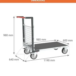 Chariot modulaire grillagé 1 côté - Plateau antidérapant 1095x755mm - Charge max 500kg - 806724661