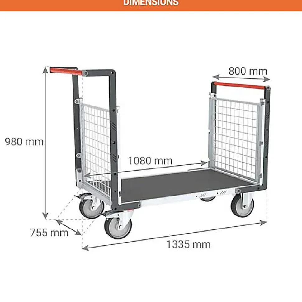 Chariot modulaire grillagé 2 côtés - Plateau antidérapant 1080x755mm- Charge max 500kg - 806724662