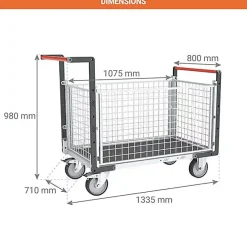 Chariot modulaire grillagé 4 côtés - Plateau antidérapant 1075x710mm- Charge max 500kg - 806724665