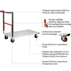 Chariot pliable - Plateau 850x495mm - Charge max 250kg - Chariot de manutention livré monté - 806721111