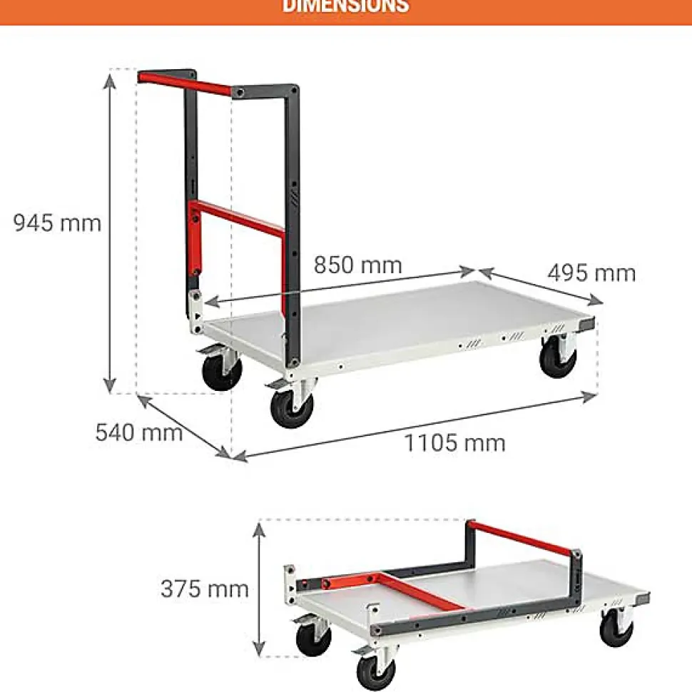 Chariot pliable - Plateau 850x495mm - Charge max 250kg - Chariot de manutention à monter - 804721111