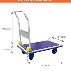 Chariot pliant avec frein - Plateau antidérapant 920x610mm - Charge max 300kg - 805006997