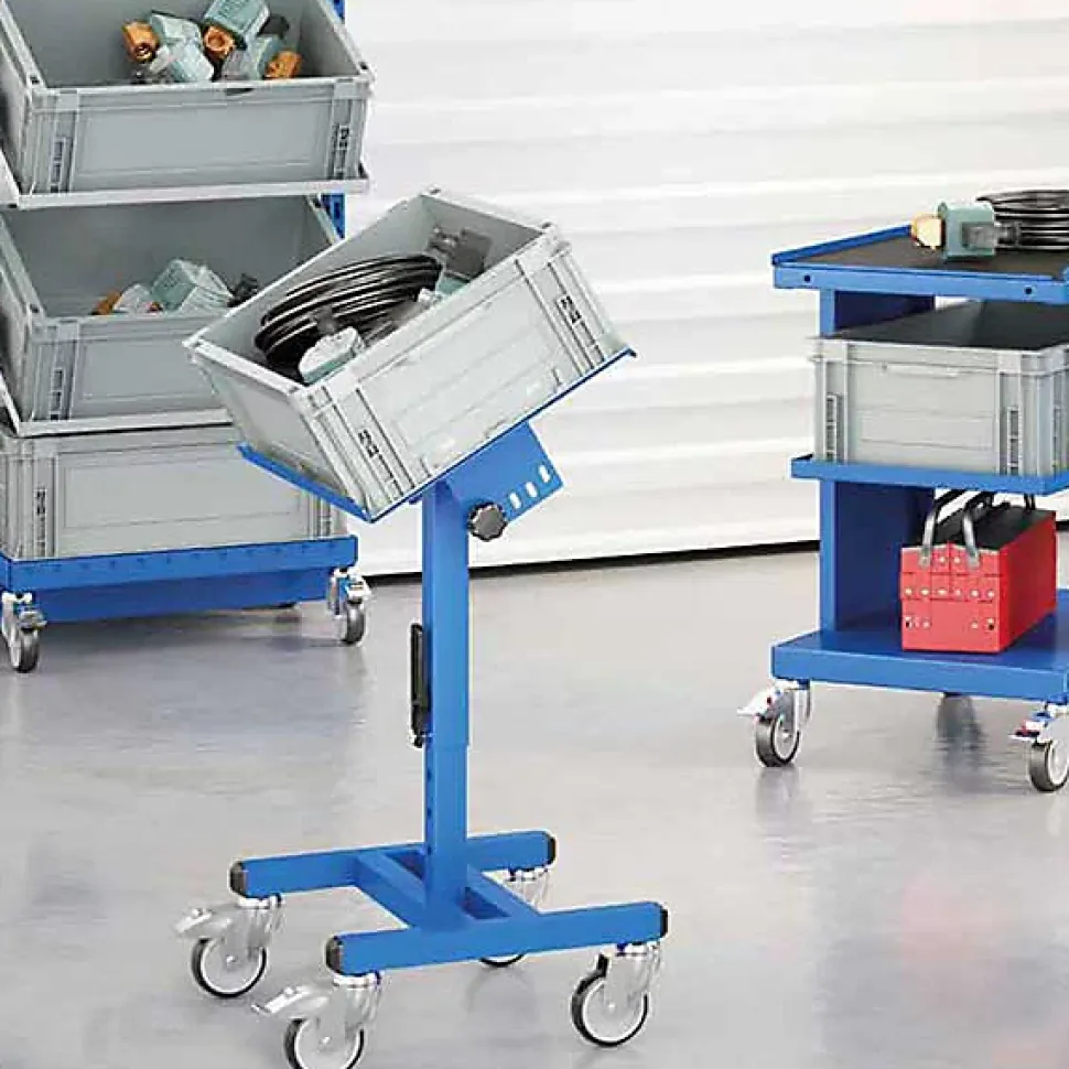 Chariot porte-bac inclinable et réglable - Plateau 610x140mm - Bleu industriel - Bac Europe - W020020011-BI