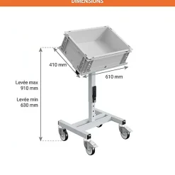 Chariot porte-bac inclinable et réglable - Plateau 610x140mm - Gris clair - Bac Europe - W020020011-GC